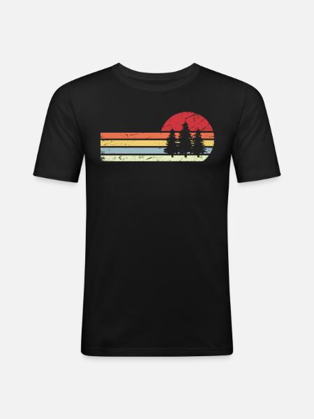 Sun and Retro Lines - Trees - - Men's Slim Fit T-Shirt - black