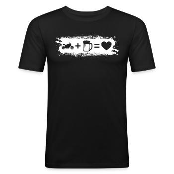 Grunge-Rechteck - Herz - Bier - Motorrad - Grunge- - Männer Slim Fit T-Shirt - Schwarz - Vorne - Nik (191cm)