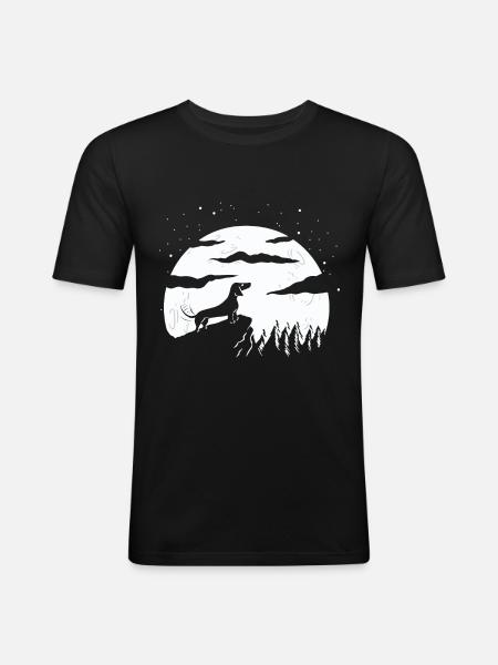 Mond und Hund - Männer Slim Fit T-Shirt - Schwarz
