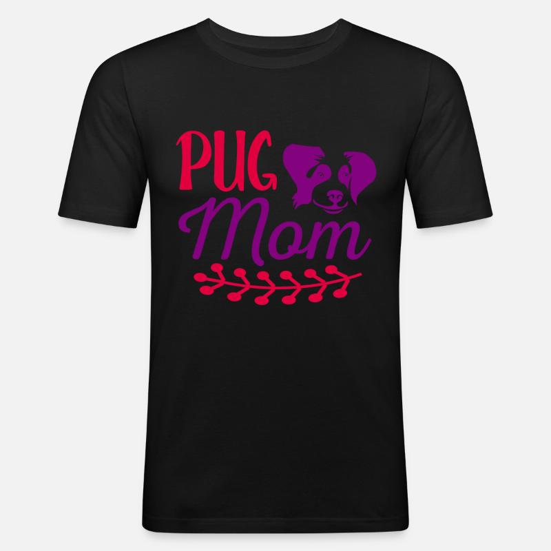 Mops-Mama - Rot und Violett - Männer Slim Fit T-Shirt - Schwarz
