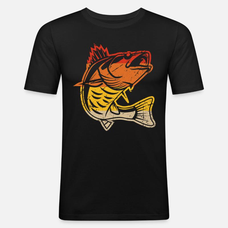 Retro Fisch - Männer Slim Fit T-Shirt - Schwarz