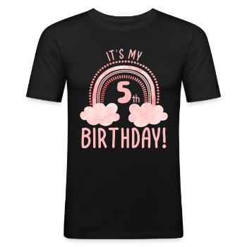 5e anniversaire Cinquième anniversaire Cinq ans - T-shirt près du corps Homme - noir - Devant - Nik (191cm)