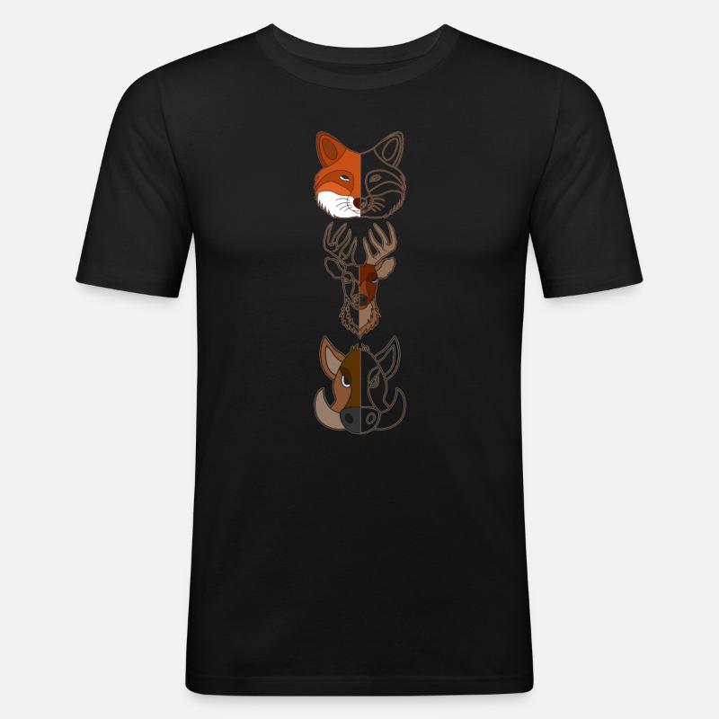 Fuchs Hirsch Wildschein Waldtier Design - Männer Slim Fit T-Shirt - Schwarz