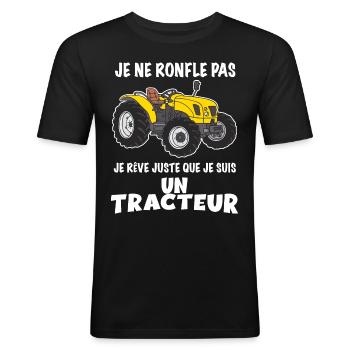 Le tracteur qui ronfle Humour pour papa - T-shirt près du corps Homme - noir - Devant - Nik (191cm)
