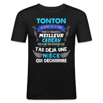 Tonton Et Nièce Qui Déchire Super Cadeau Humour - T-shirt près du corps Homme - noir - Devant - Nik (191cm)