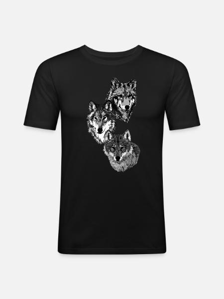 Drei Wolfsköpfe in grau - Männer Slim Fit T-Shirt - Schwarz