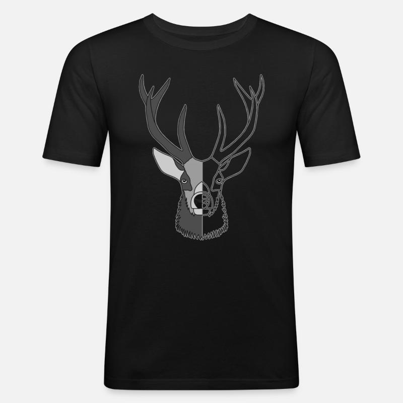 Rothirsch Geweih mit Hirschgeweih - Männer Slim Fit T-Shirt - Schwarz