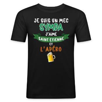 Saint Etienne Mec Sympa Stéphanois Bière Foot - T-shirt près du corps Homme - noir - Devant - Nik (191cm)