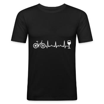 Heartbeat-Wein und Fahrrad - (f) - Männer Slim Fit T-Shirt - Schwarz - Vorne - Nik (191cm)