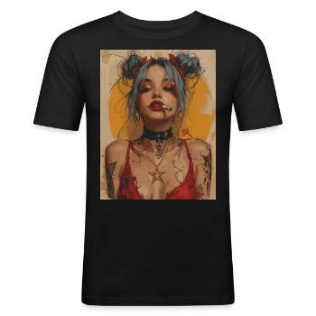 The Woman - Skull, Totenkopf, Pentagramm - Männer Slim Fit T-Shirt - Schwarz - Vorne - Nik (191cm)