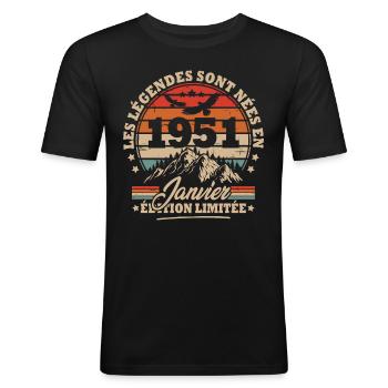 Cadeau D'anniversaire Nées En Janvier 1951 - T-shirt près du corps Homme - noir - Devant - Nik (191cm)