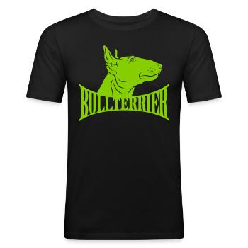Bullterrier Kopf mit Schriftzug - Männer Slim Fit T-Shirt - Schwarz - Vorne - Nik (191cm)