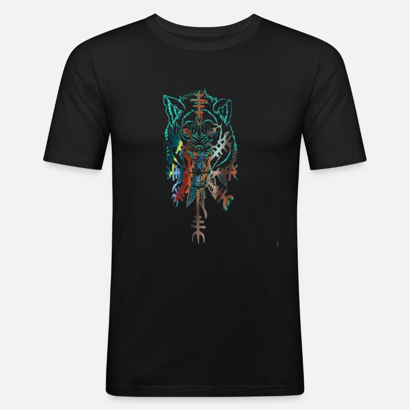 Wolf, Wikinger, germanen, asgard, midgard,valhalla - Männer Slim Fit T-Shirt - Schwarz