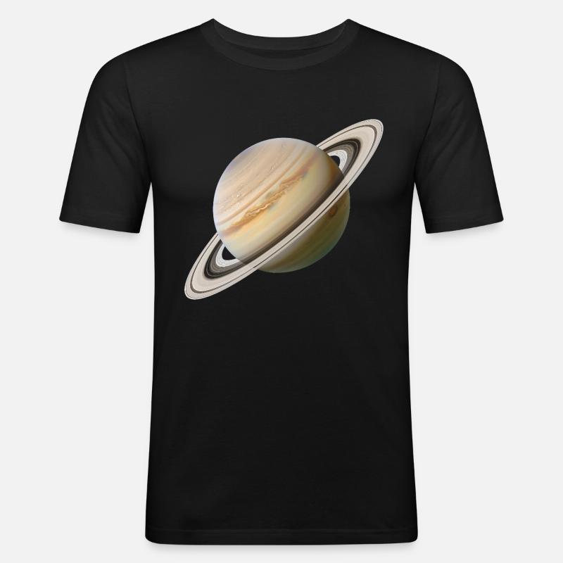 Saturn - Männer Slim Fit T-Shirt - Schwarz