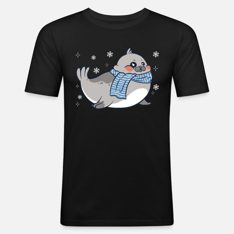 Robbe Robben Tier Seelöwe - Männer Slim Fit T-Shirt - Schwarz