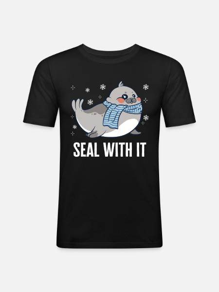 Robbe Robben Tier Seelöwe - Männer Slim Fit T-Shirt - Schwarz