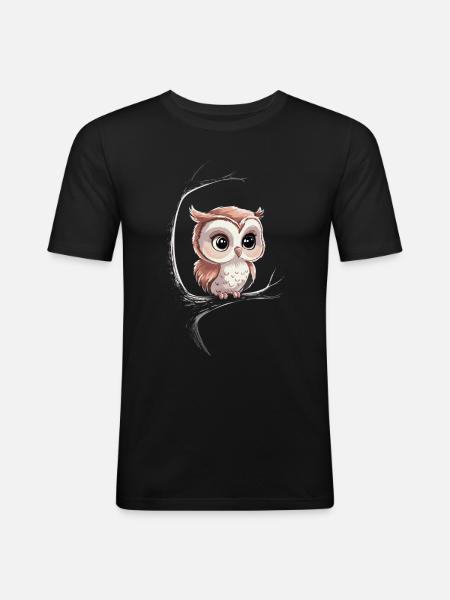 Nachteule Eule Eulen Vogel - Männer Slim Fit T-Shirt - Schwarz