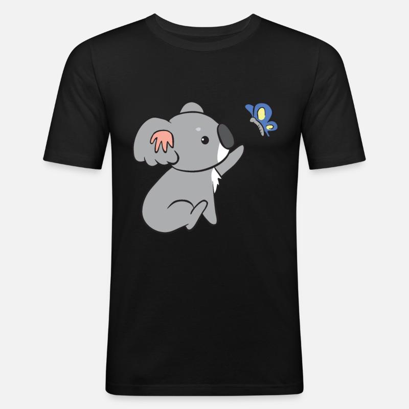 Koala - mit Schmetterling - Männer Slim Fit T-Shirt - Schwarz