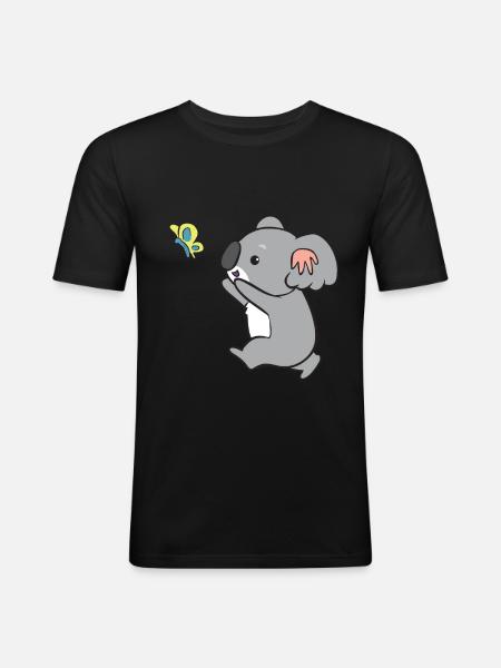 Koala - catches butterfly - Men's Slim Fit T-Shirt - black