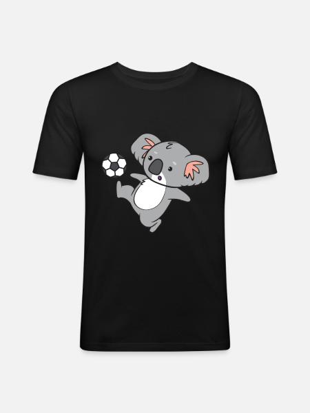 Koala - mit Fussball - Männer Slim Fit T-Shirt - Schwarz