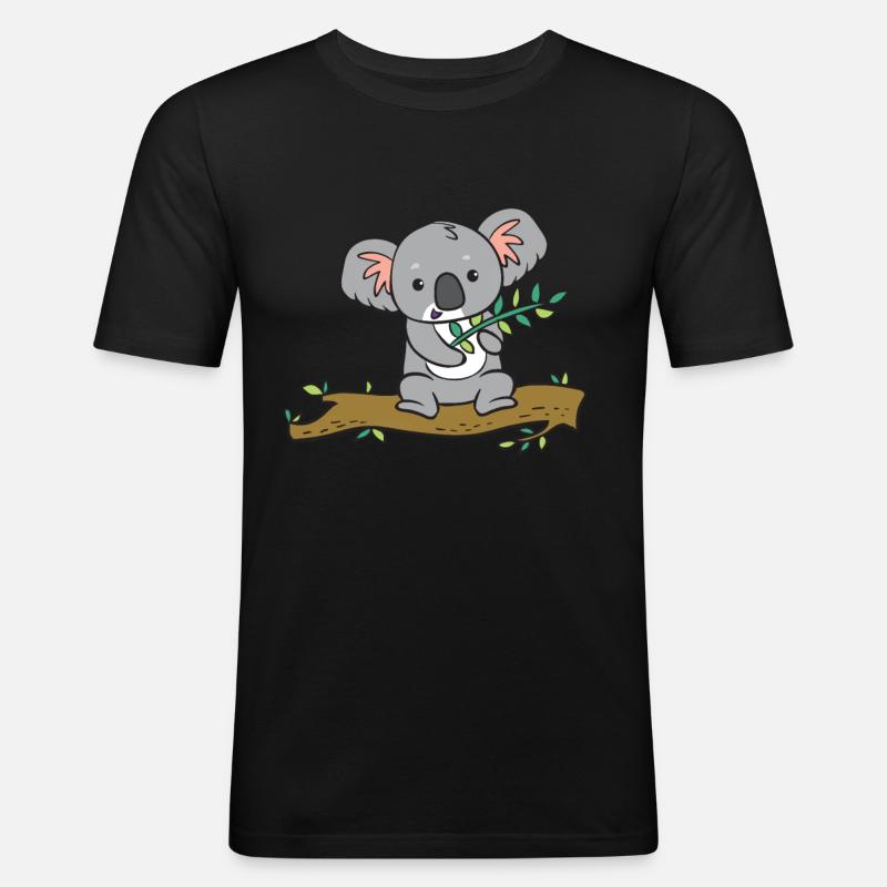 Koala - with eucalyptus on tree - Men's Slim Fit T-Shirt - black