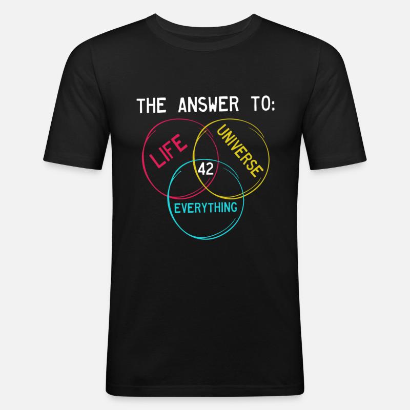 The answer is 42 - Männer Slim Fit T-Shirt - Schwarz