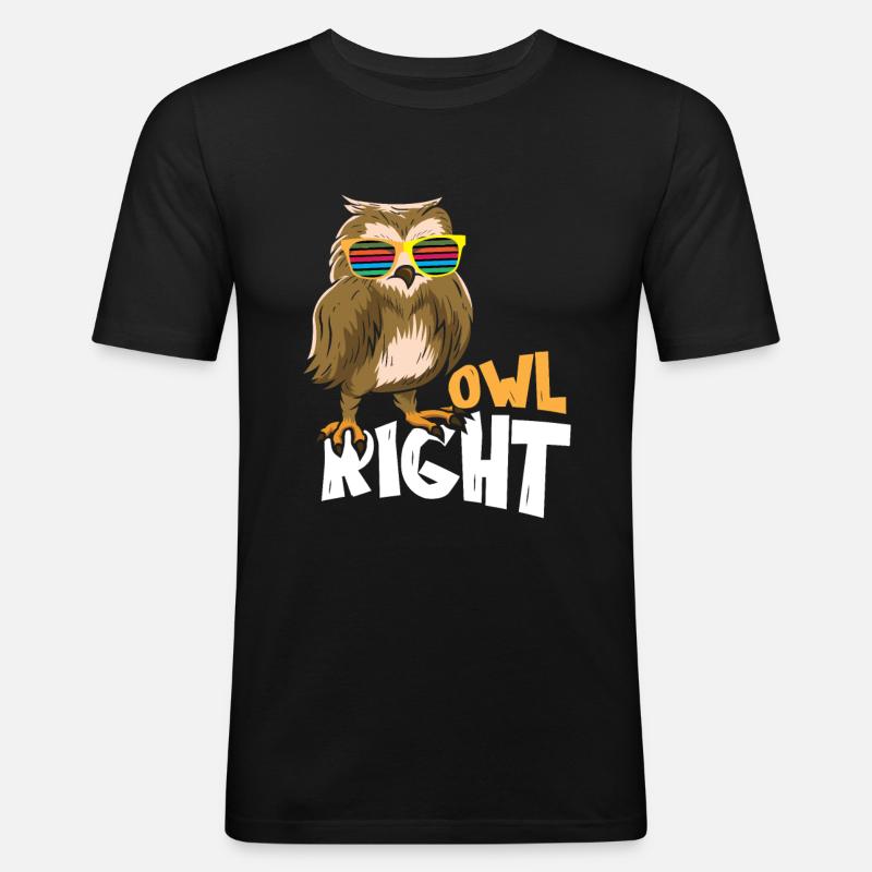 Chouette à droite - T-shirt près du corps Homme - noir