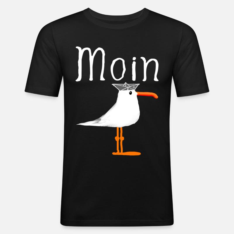 Moin Möwe Seemann - Männer Slim Fit T-Shirt - Schwarz
