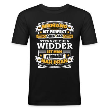 Lustiger Sternzeichen Widder Spruch - Männer Slim Fit T-Shirt - Schwarz - Vorne - Nik (191cm)