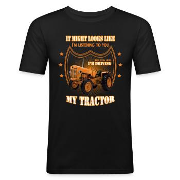Dans ma tête, je conduis mon TRACTEUR Trekker Tracteur - T-shirt près du corps Homme - noir - Devant - Nik (191cm)
