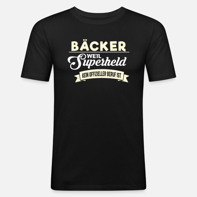 Superheld Beruf Bäcker - Männer Slim Fit T-Shirt - Schwarz