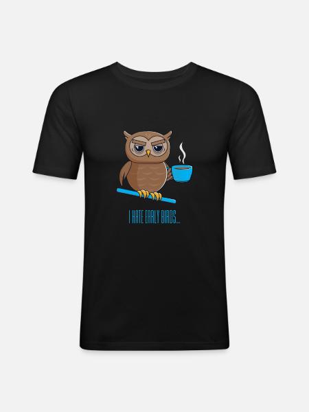 Nachteule mit Kaffee - Männer Slim Fit T-Shirt - Schwarz