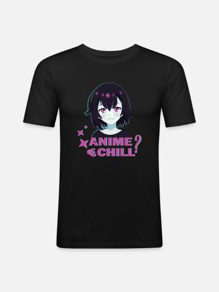 Anime & Chill cute Manga Girl - Men's Slim Fit T-Shirt - black