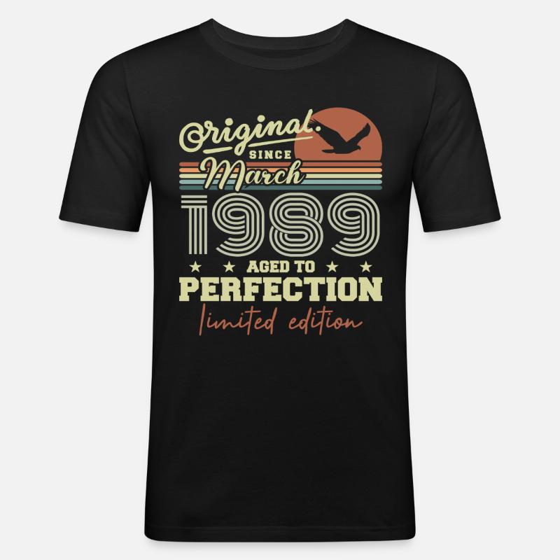 bursdag mars 1989 - Slim Fit T-skjorte for menn - svart