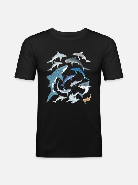 Tigerhai Blauhai Walhai Haiarten - Männer Slim Fit T-Shirt - Schwarz