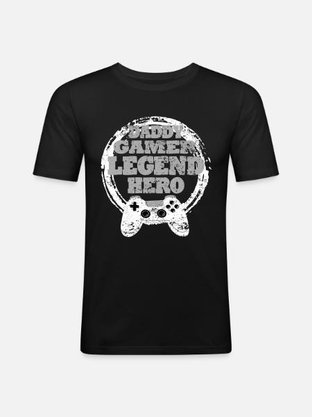 Daddy Gaming Retro Geschenkidee - Männer Slim Fit T-Shirt - Schwarz