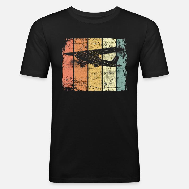 Flugzeug retro Pilot - Männer Slim Fit T-Shirt - Schwarz
