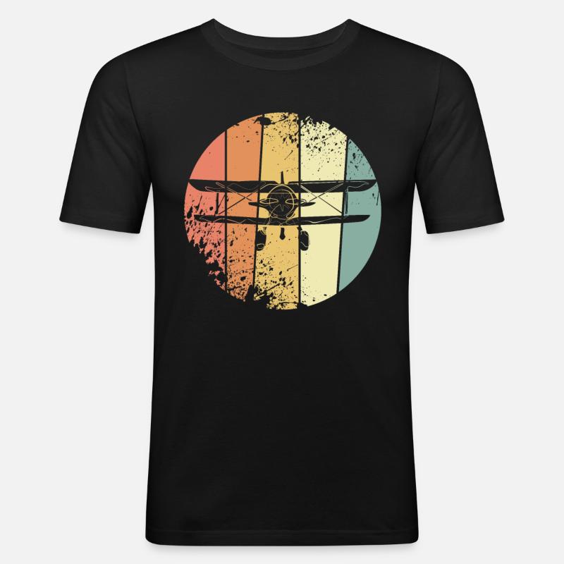 Retro Flugzeug - Männer Slim Fit T-Shirt - Schwarz