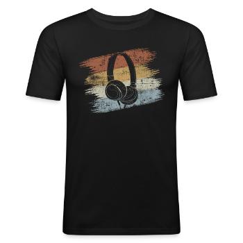 Kopfhörer - Männer Slim Fit T-Shirt - Schwarz - Vorne - Nik (191cm)