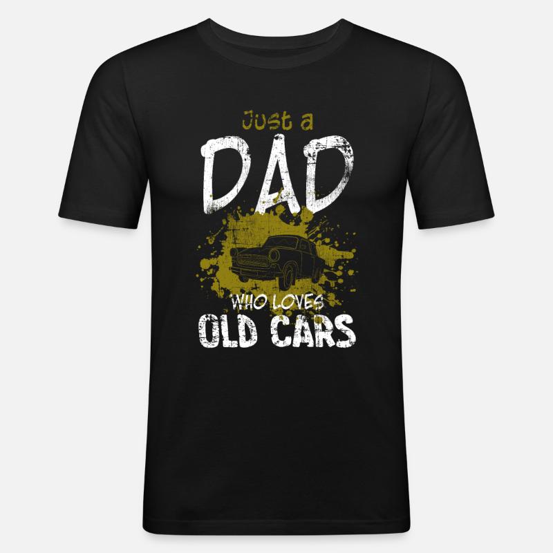 Oldtimer Auto Papa - Männer Slim Fit T-Shirt - Schwarz