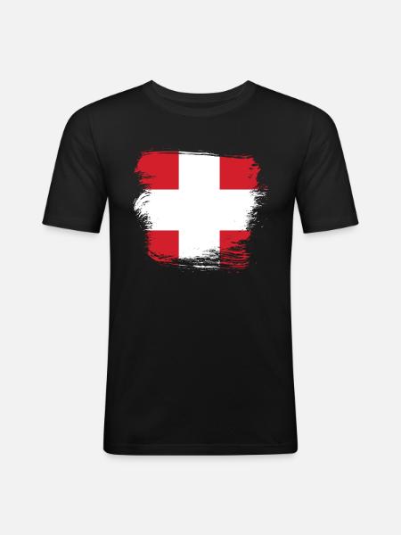 Schweizer Flagge Schweiz - Männer Slim Fit T-Shirt - Schwarz