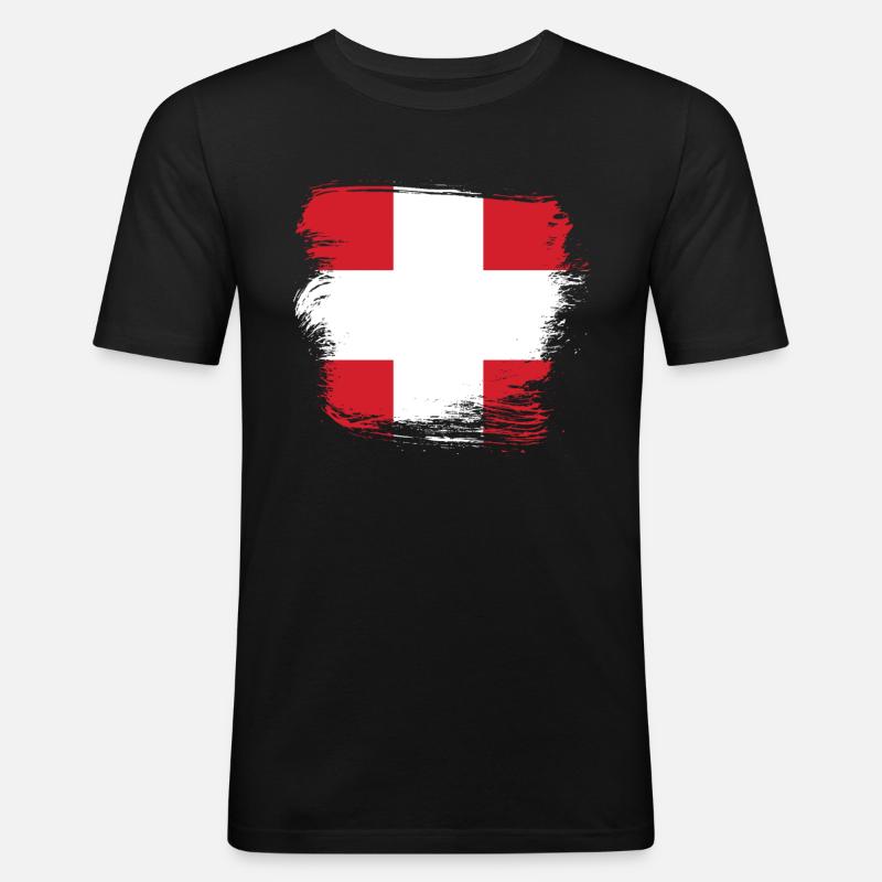 Schweizer Flagge Schweiz - Männer Slim Fit T-Shirt - Schwarz