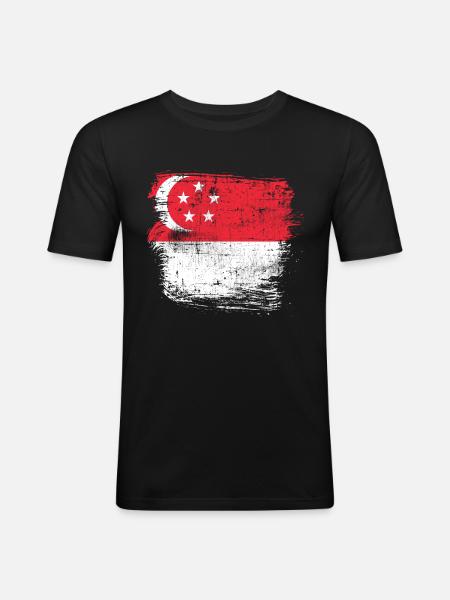 Singapur - Männer Slim Fit T-Shirt - Schwarz