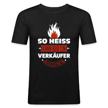 Verkäufer - Männer Slim Fit T-Shirt - Schwarz - Vorne - Nik (191cm)