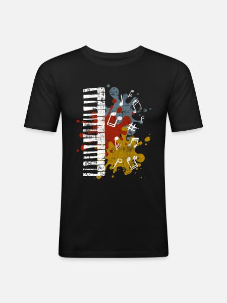 Klavier - Männer Slim Fit T-Shirt - Schwarz