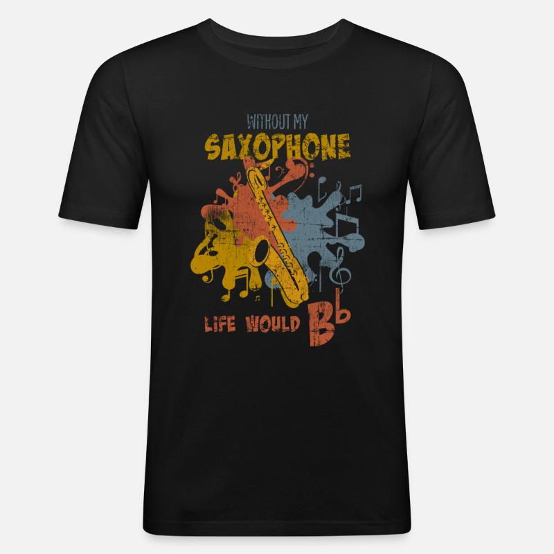 Saxofon - Männer Slim Fit T-Shirt - Schwarz