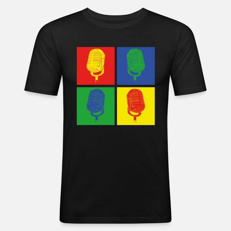 Pop Art Mikrofon Sänger - Männer Slim Fit T-Shirt - Schwarz
