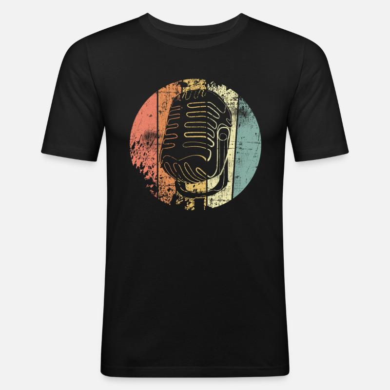 Mikrofon retro - Männer Slim Fit T-Shirt - Schwarz