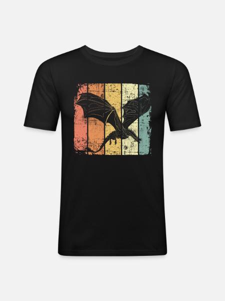 Drache retro - Männer Slim Fit T-Shirt - Schwarz