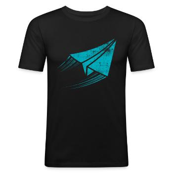 Flugzeug - Männer Slim Fit T-Shirt - Schwarz - Vorne - Nik (191cm)